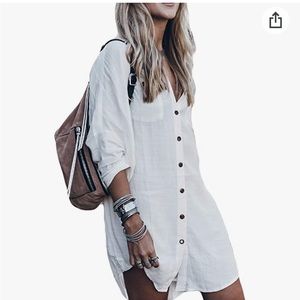 Loose long sleeve beach cover up/ button down dress shirt